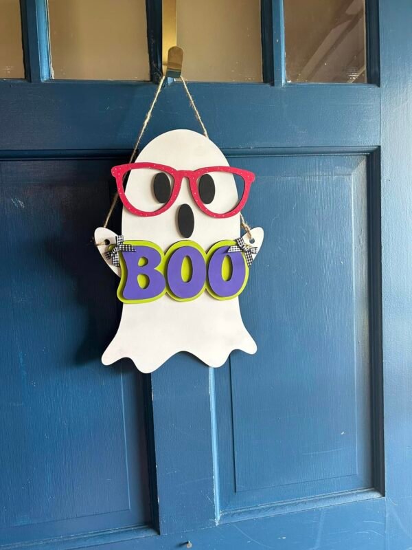 Ghost with glasses Halloween door hanger - Image 4