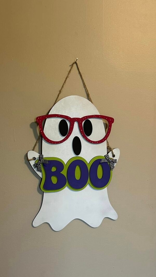 Ghost with glasses Halloween door hanger - Image 2