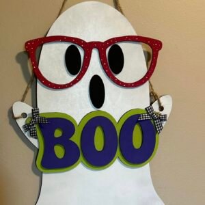 Ghost with glasses Halloween door hanger