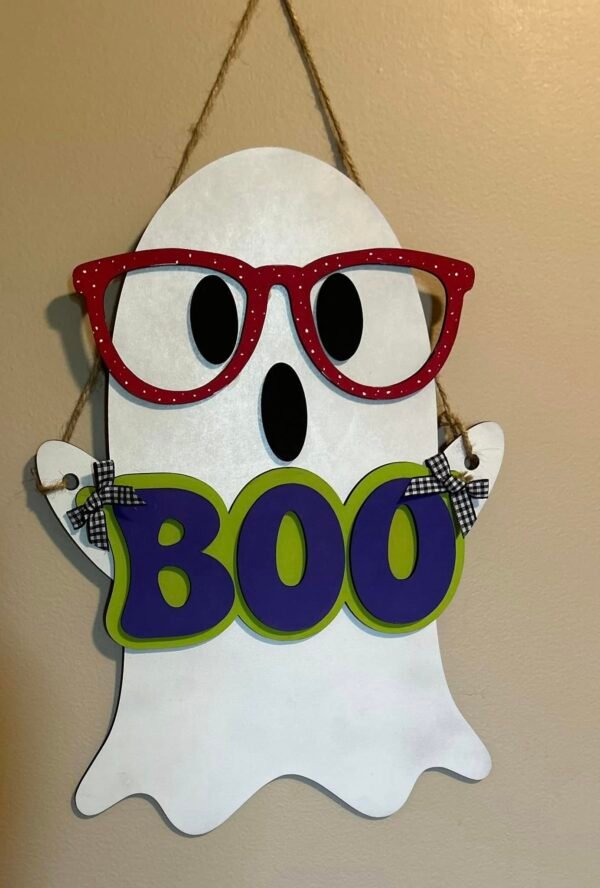 Ghost with glasses Halloween door hanger