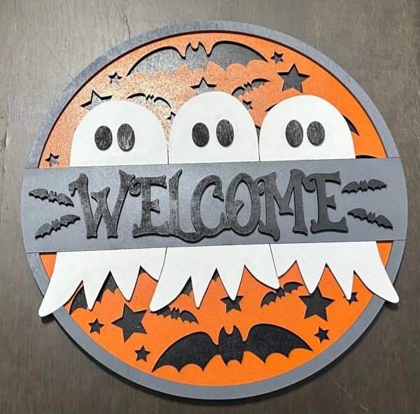 Welcome ghost Halloween door hanger - Image 4