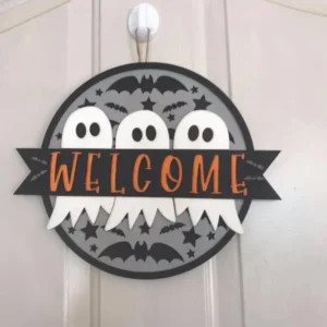 Welcome ghost Halloween door hanger