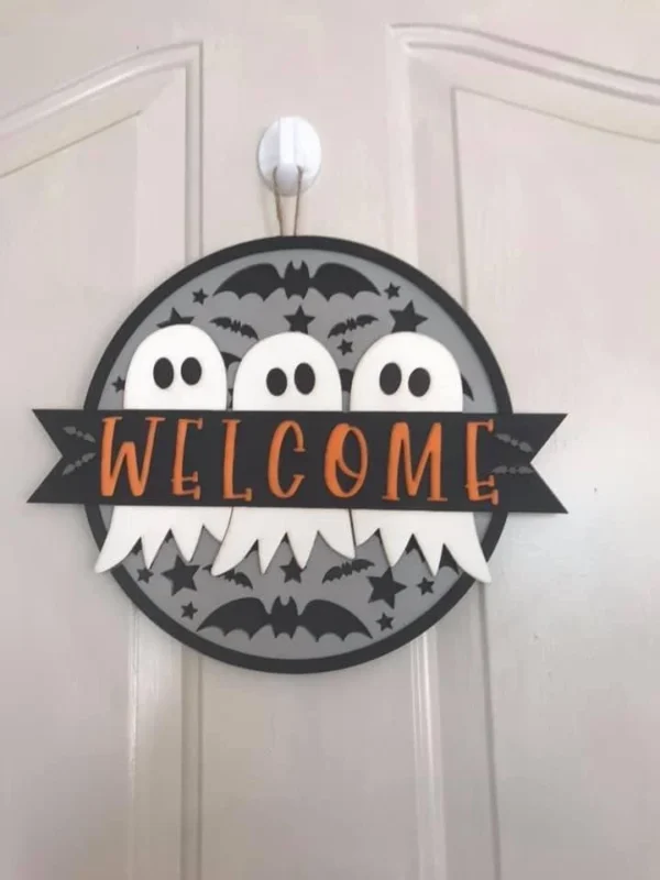 Welcome ghost Halloween door hanger