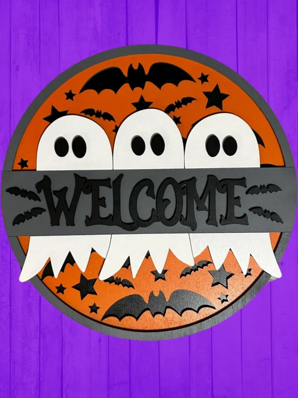 Welcome ghost Halloween door hanger - Image 3