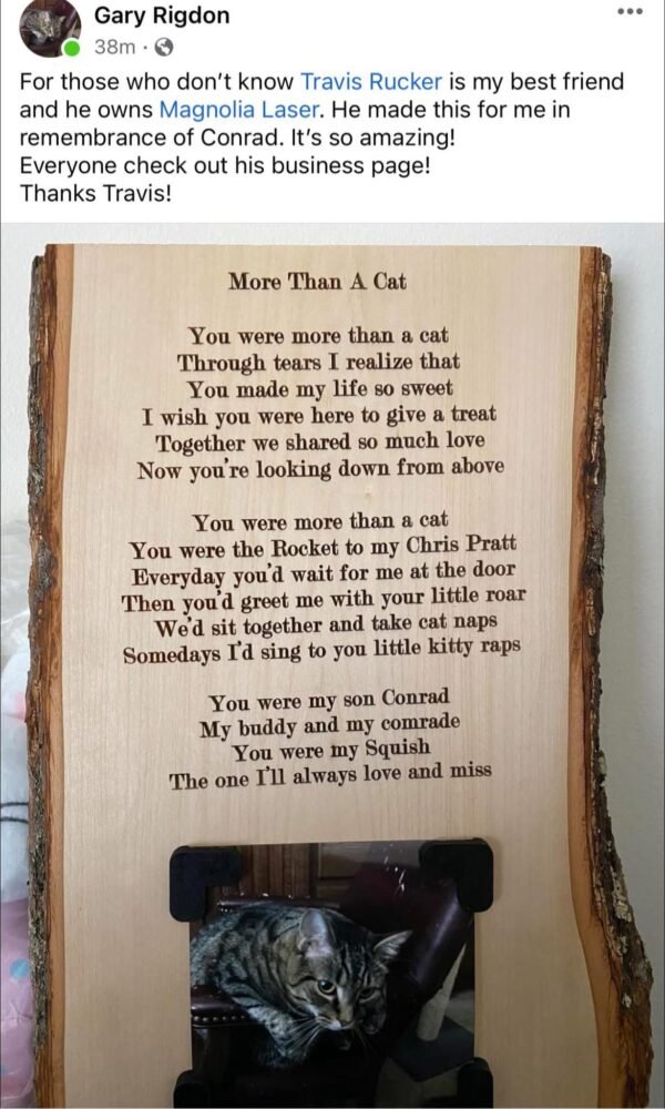 Custom engraved wood slab