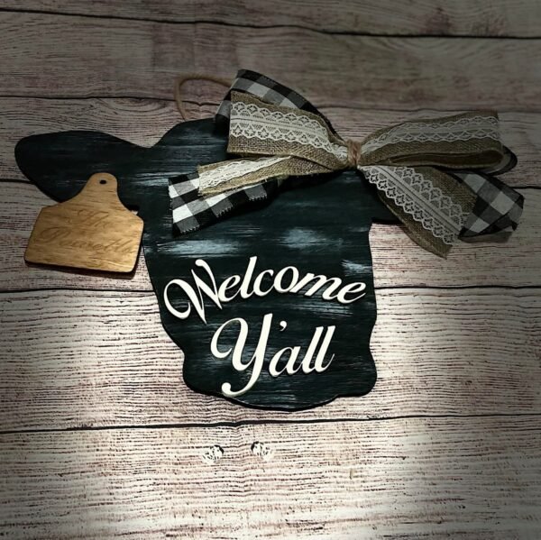 Welcome Y’all cow door hanger - Image 3